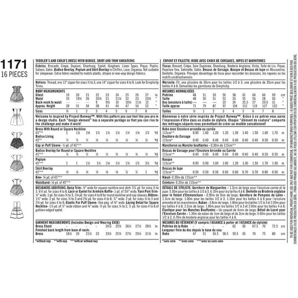 Simplicity Sewing Pattern 1171 Child's Special Occasion Dresses Size 1/2-3 - Picture 2 of 4